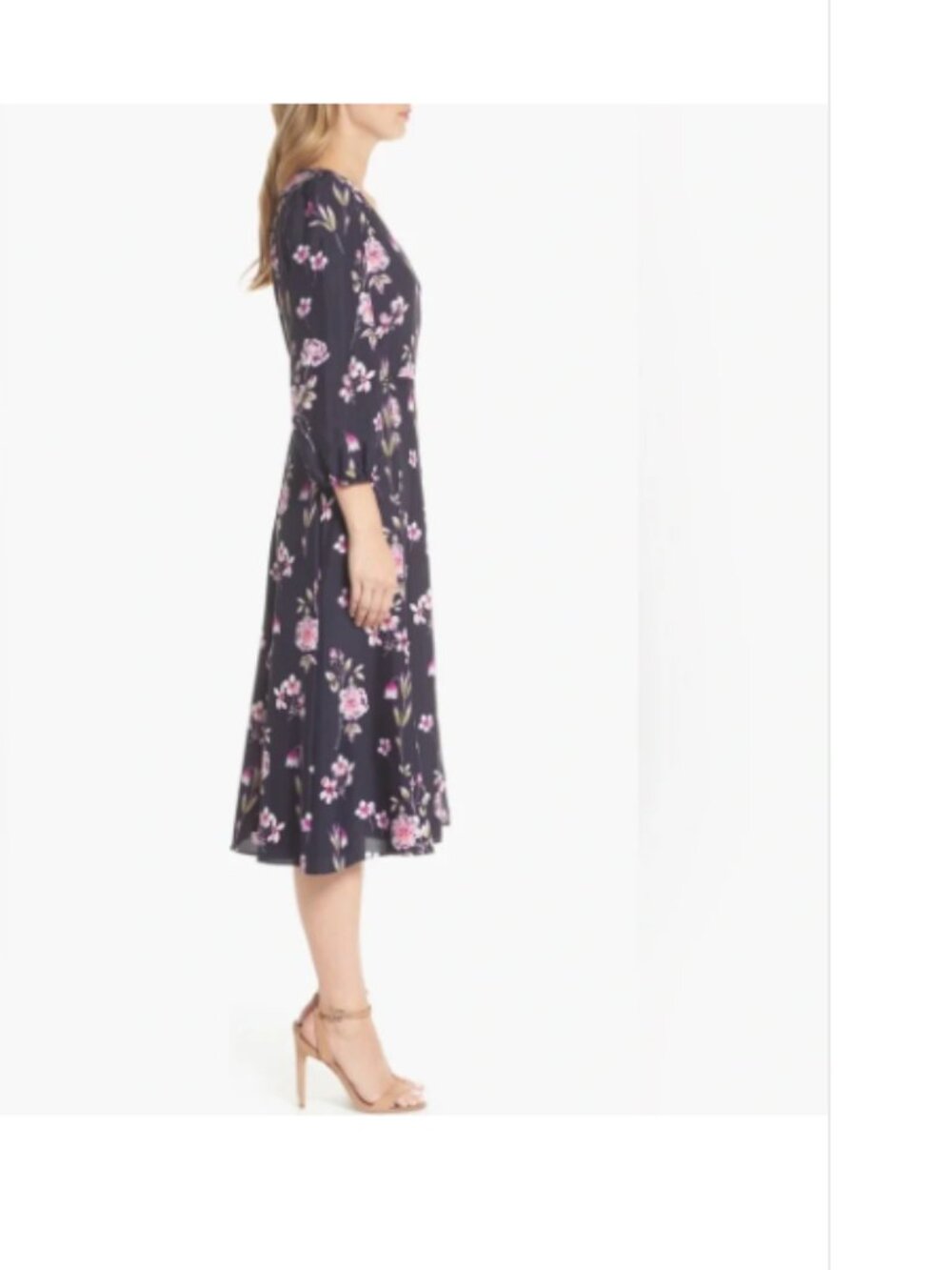 Eliza J Navy Floral Print Wrap Dress size 2 - Picture 2 of 12